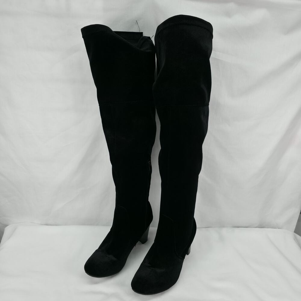 Charles Albert Womens 10 Over The Knee Boots Black Velvet Stretch Block Heel